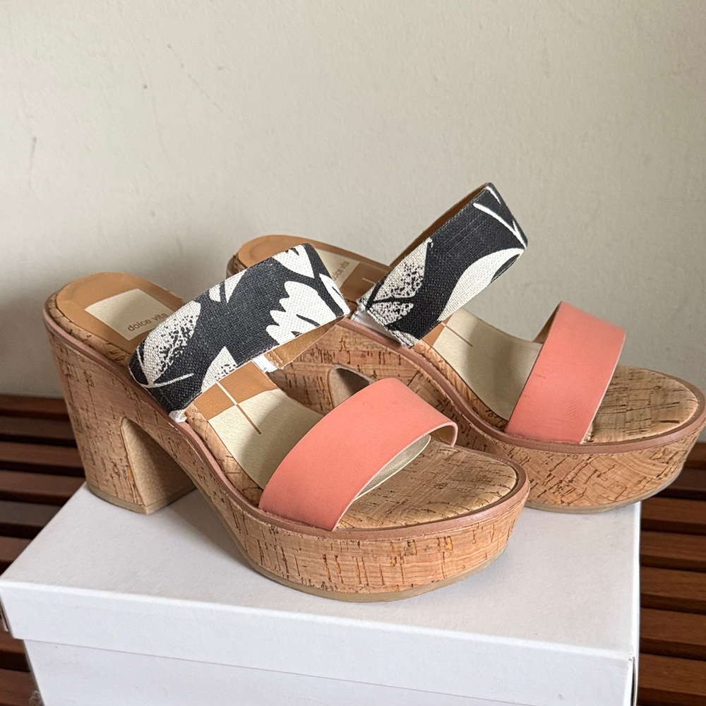 Dolce Vita Coral and Black Platform Sandals